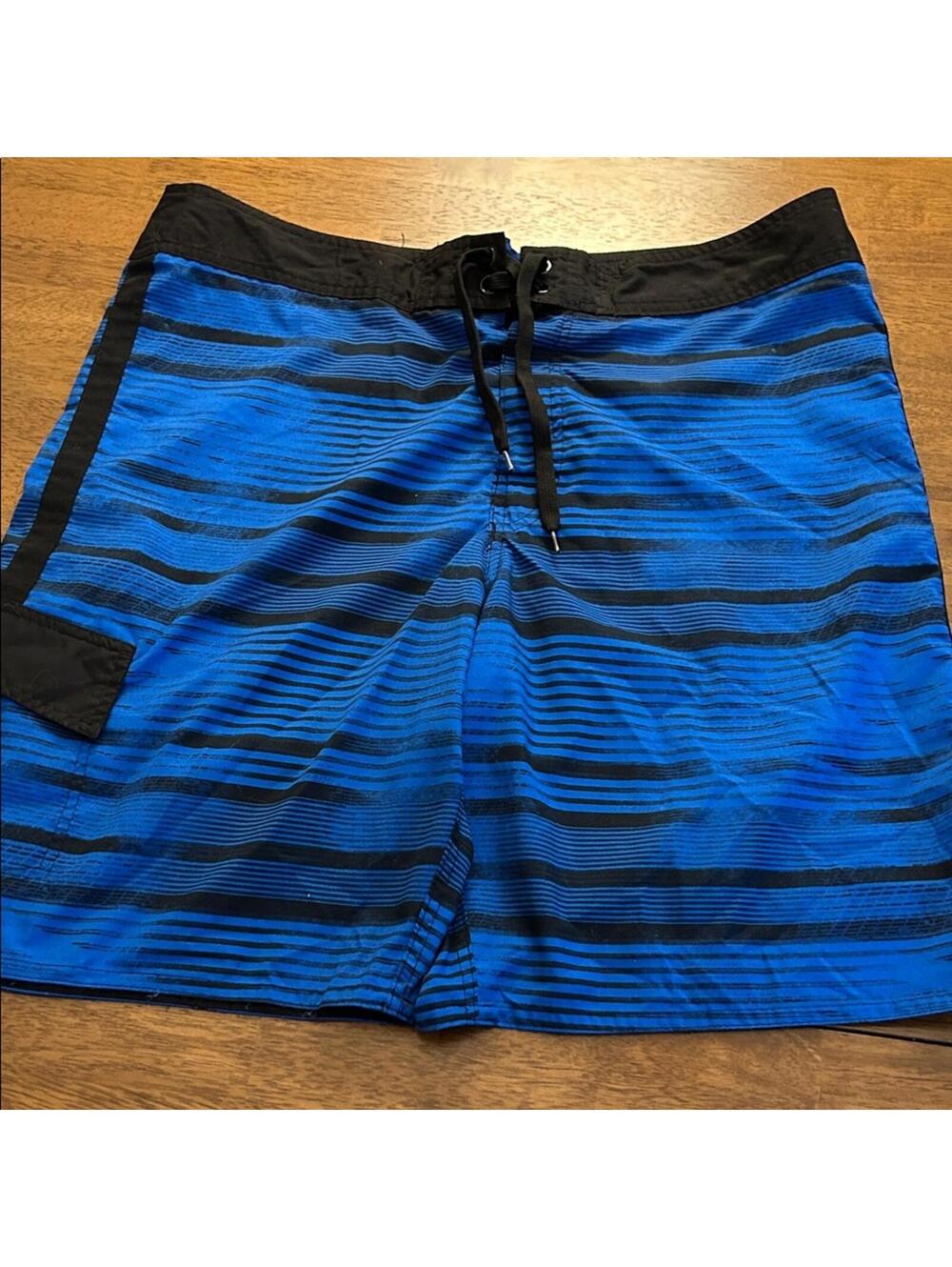 Joe Boxer Men's Blue and Black Striped Board Shorts